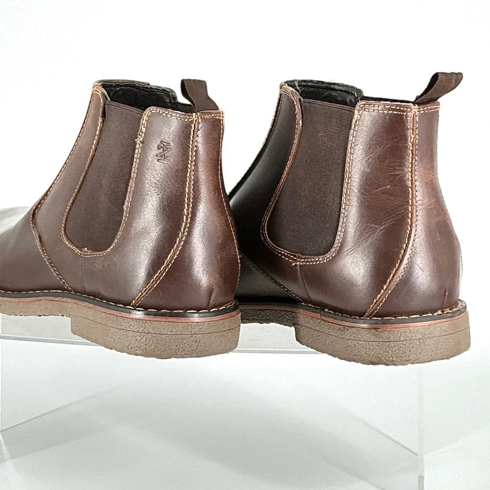 IZOD Mens Size 10.5 Brown Leather Chelsea Boots Pull On Ankle Booties